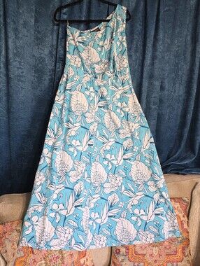 Lane Bryant Turquoise & White Floral Off-Shoulder Dress